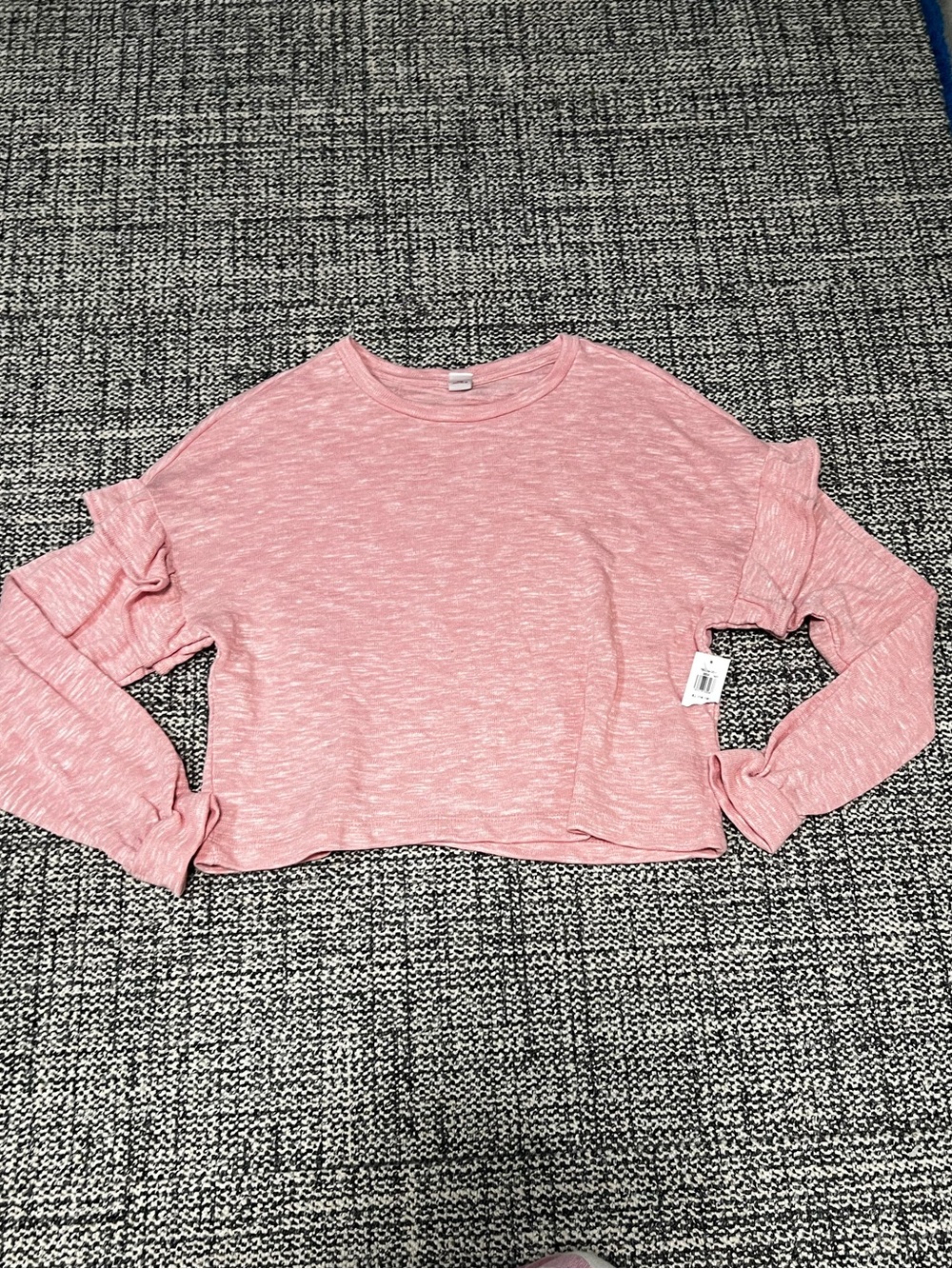 Old Navy Pink Heathered Long Sleeve Tee with Ruffle Sleeves